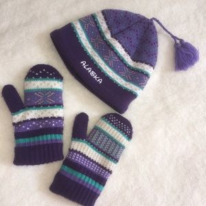 Kids knit winter "Alaska" hat and matching mittens